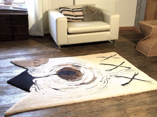 Abstract XXX rug in navy and coffee gestural lines on cream background